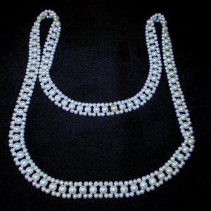 VINTAGE Woven FAUX PEARL Beaded Necklace